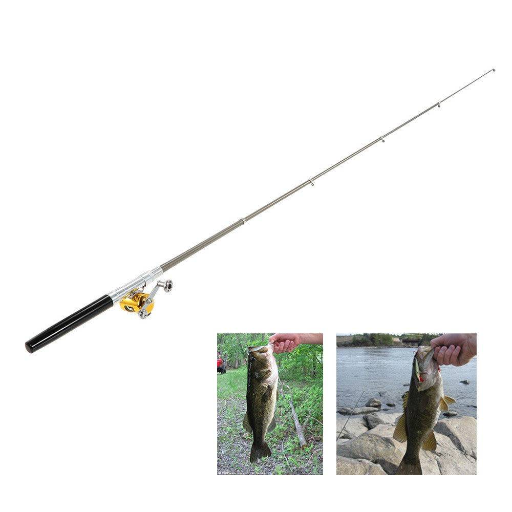 Vara de Pesca Telescópica Mini Portátil em Formato de Caneta EUA com Carretel + Carretel Liga de Alumínio Linha de Pesca Iscas Macias