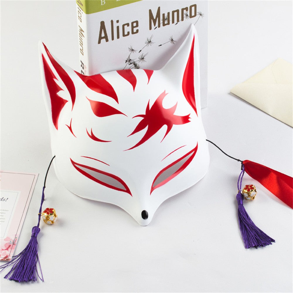 New Fashion Anime Fox Mask Hand-Painted Half Face Cat Mask With Tassels Bell Halloween Masquerade Party Festival Cosplay Gift