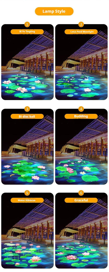 Projetor de Ondas de Água Dinâmicas Externo, Holofote com Padrão de Lótus para Iluminação Criativa de Ambiente em Jardim e Pátio