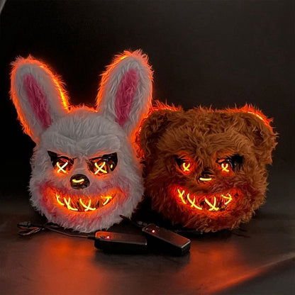Bunny Mask Masquerade LED Rabbit Bear Mask Glowing Halloween Party,Mask For Carnival Cosplay Props Party without batteries