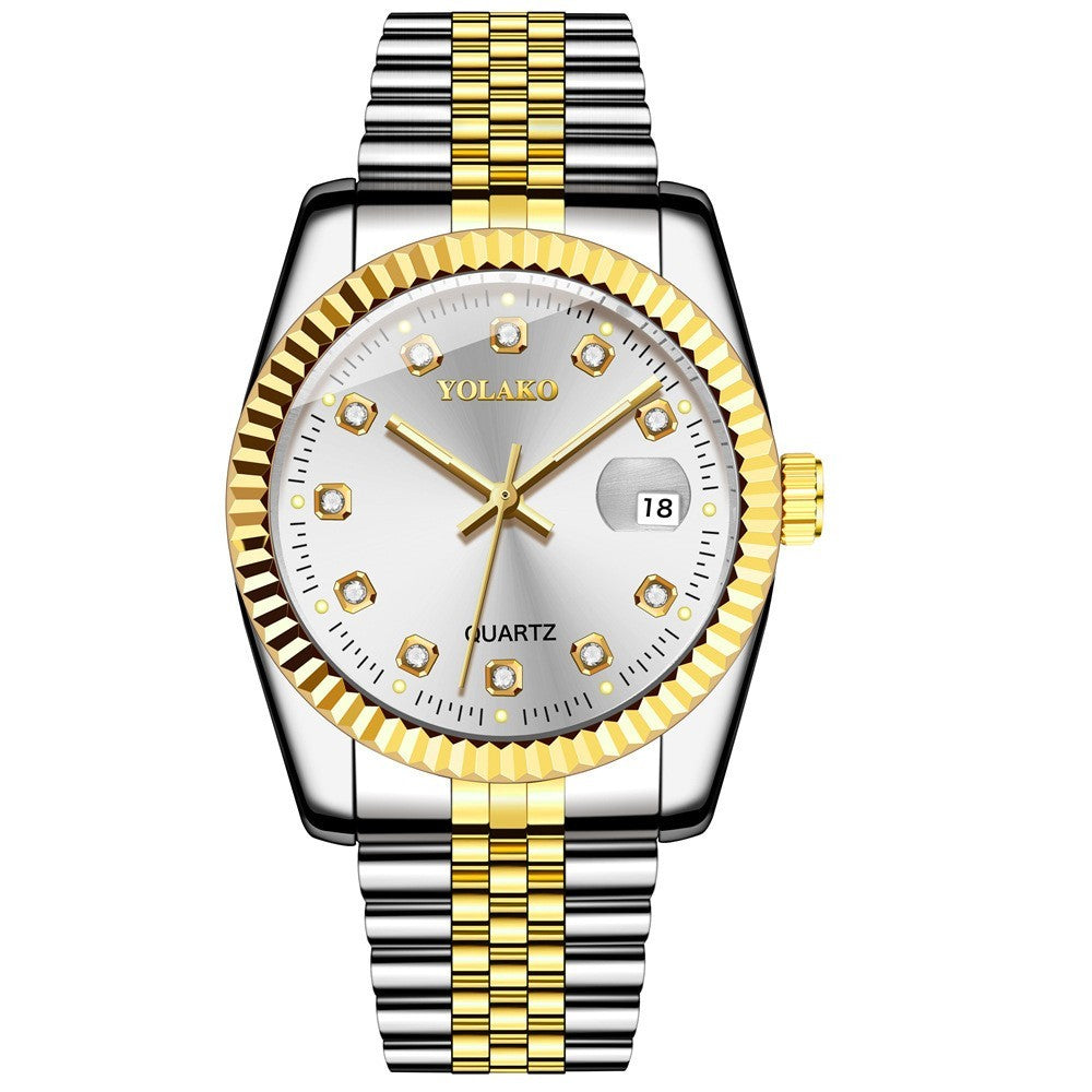 Watches for Women Simple Casual Student Fashion Quartz Diamond-Encrusted Steel Band Calendar Gold Set Men's Watch Couple