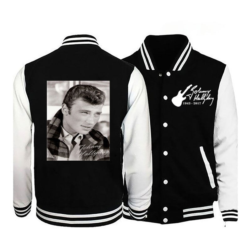 2024Johnny Hallyday nova jaqueta bomber masculina de manga comprida casual jaqueta de uniforme de beisebol