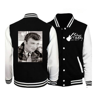 2024Johnny Hallyday nova jaqueta bomber masculina de manga comprida casual jaqueta de uniforme de beisebol