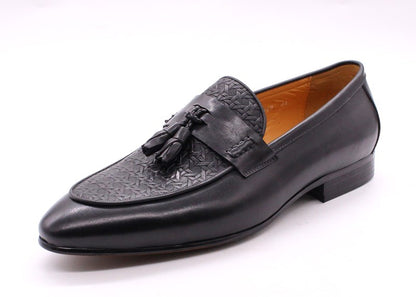 FELIX CHU Men's Genuine Leather Tassel Loafers Italian Luxury Fashion Slip-On Dress Shoes for Parties Weddings Casual Wear