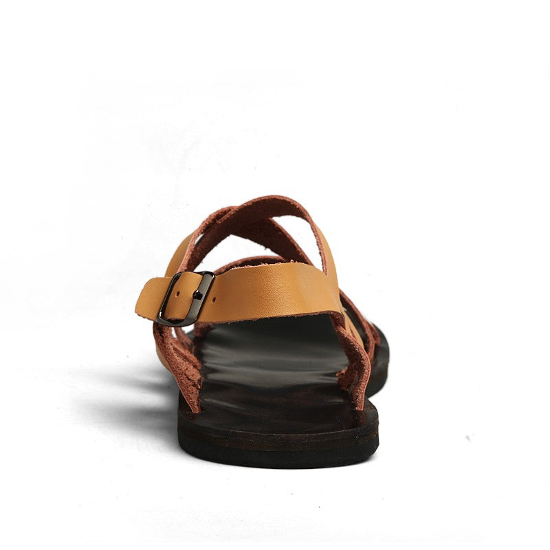 2023 New Genuine Leather Mens Sandals Summer Shoes Flat Open Toe Rome Style Man Sandalias Outdoor Breathable Beach Comfy Sandals