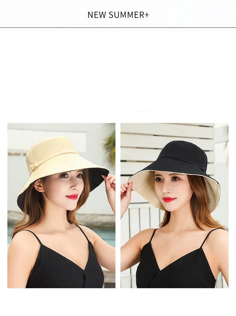 Chapéu de Pescador Feminino, Proteção Facial para o Verão, Protetor Solar, Chapéu de Sol de Aba Larga, Dupla Face e Versátil de Celebridades da Internet