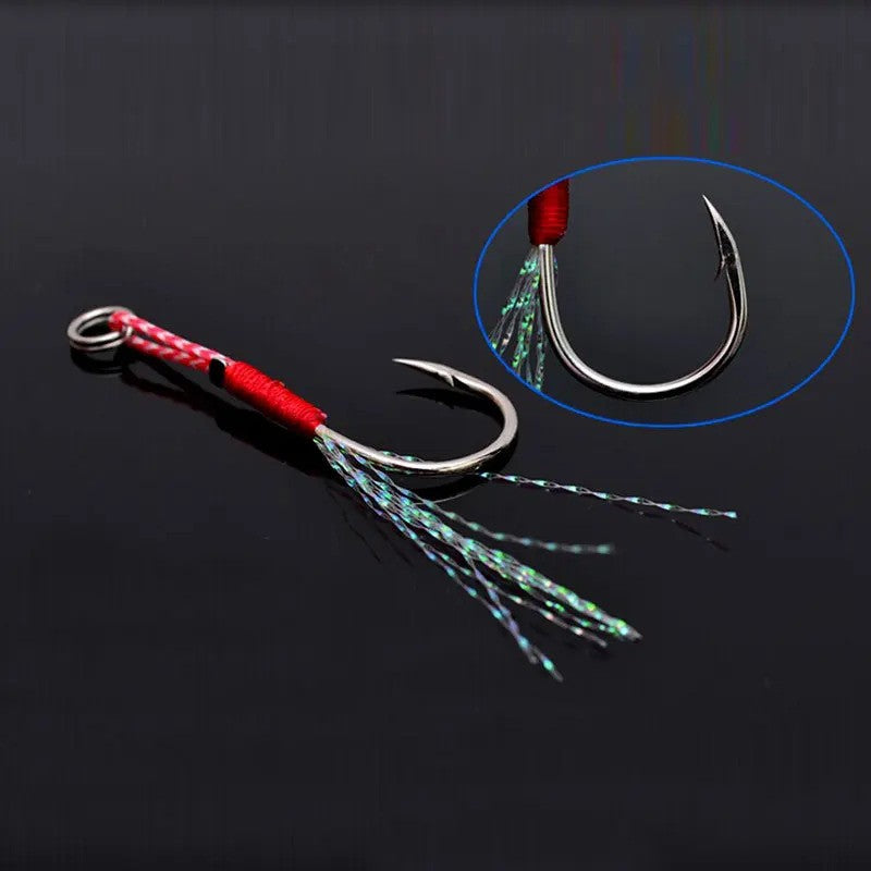10/30/50Pcs Jigging Pesca Cast Jigs Anzol Auxiliar Farpa Anzol Simples com Rosca Pena Pesca Isca de Aço Carbono para Pesca