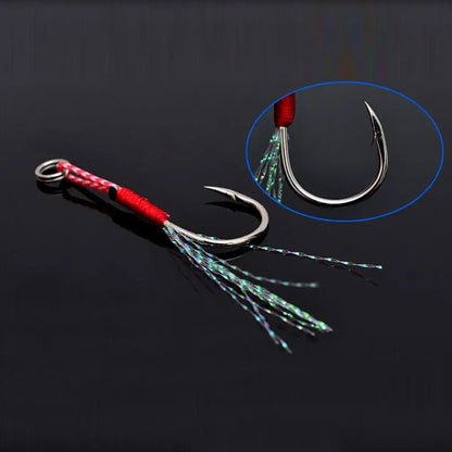 10/30/50Pcs Jigging Pesca Cast Jigs Anzol Auxiliar Farpa Anzol Simples com Rosca Pena Pesca Isca de Aço Carbono para Pesca
