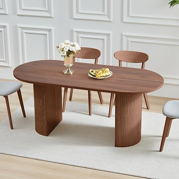 70.8 Inch Dining Table for 4-6 People, Oval Kitchen Table with Semi-Cylindrical Legs Base, Modern Farmhouse Round Dinner Tables