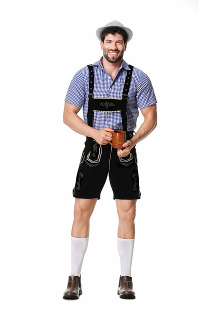 Male Oktoberfest Lederhosen Costume Bavarian Octoberfest German Beer Costume Shirt Suspender Shorts Hat Cosplay Costumes