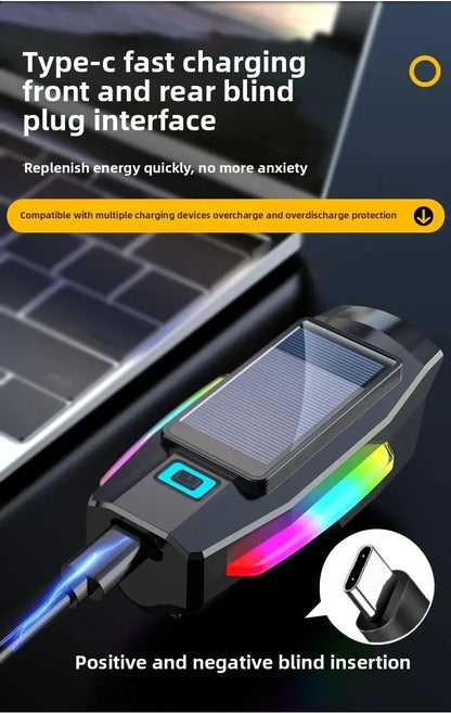 BUCKLOS Bike Light Solar Power Bicycle Front Light Highlight LED with Colorful Side Lamp Cycling Lights Bicycle Accessories