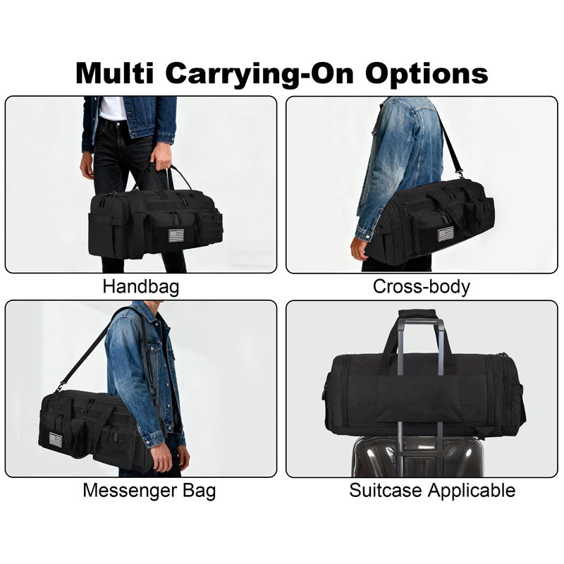 LHI 50L 3 in 1 Travel Duffle Bag Men Large Gym Sports Bags Tactical Military Duffle Backpack with Shoes Compartment & Wet Pocket