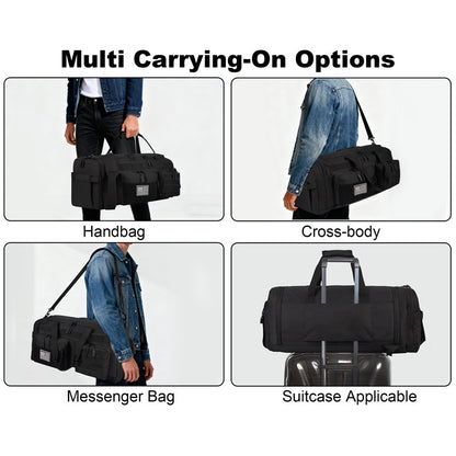 LHI 50L 3 in 1 Travel Duffle Bag Men Large Gym Sports Bags Tactical Military Duffle Backpack with Shoes Compartment & Wet Pocket