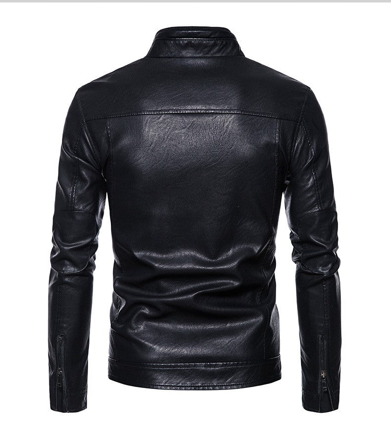 Spring Autumn Men Motorcycle Jacket Retro Slim Fit Casual Coat Stand Collar Leather Jackets Zipper Outerwear Windproof PU Coat