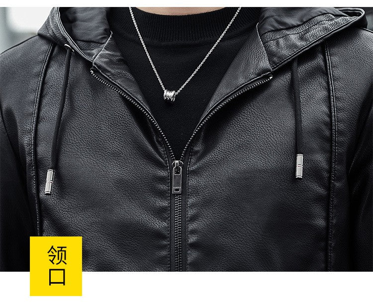 Fashion Men's New Hoodie Leather Jackets Autumn Casual Clothing Jacket Biker Motorcycle Slim Leisure Coats Windproof Warm 4Xl