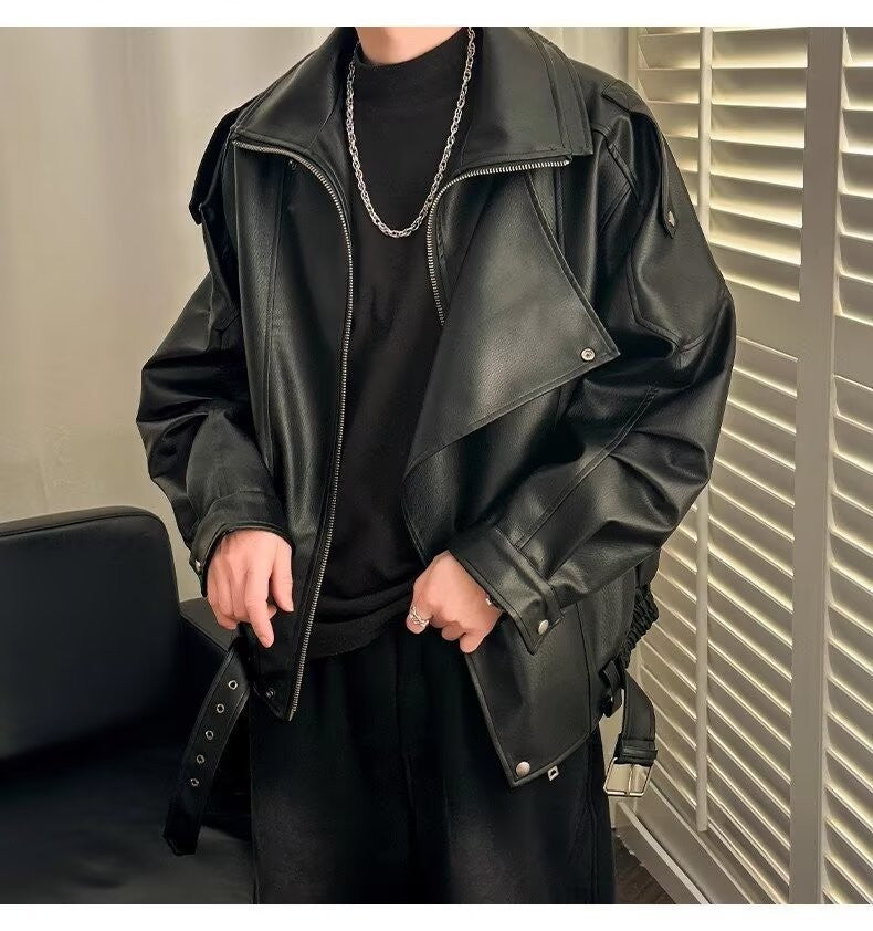 Spring and Autumn Retro PU Jacket Casual Zipper Locomotive Leather Clothes