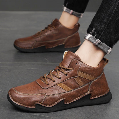 Handmade Mens Low Top Sneakers Classic Mens Leather High Top Shoes Fashion Outdoor Motorcycle Boots Lace Up Non-Slip Ankle Boots