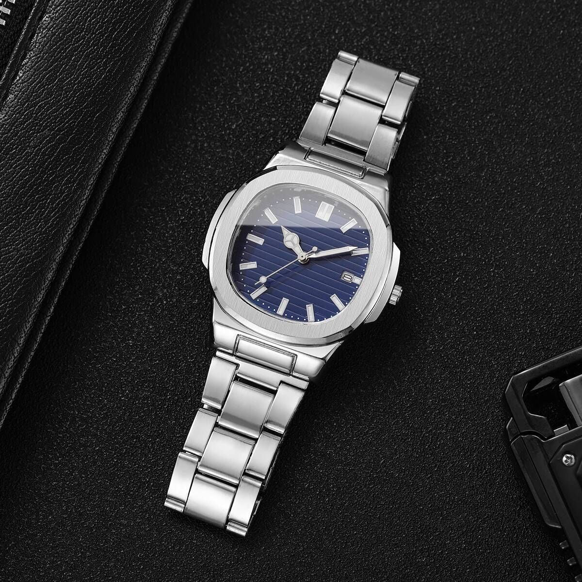 Fashion Square Men Business Watches Stainless Steel Strap Calendar Quartz Wristwatch Mens Clock Reloj Hombre?Without Box?