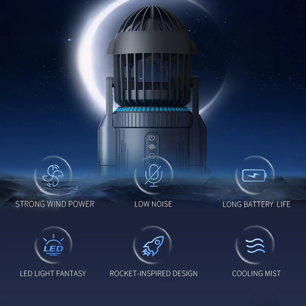Space Inspired Rocket Fan Battery Operated USB C Rechargeable 3 Level Breeze Adjustable Ultra Quiet Desktop Cooler