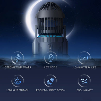 Space Inspired Rocket Fan Battery Operated USB C Rechargeable 3 Level Breeze Adjustable Ultra Quiet Desktop Cooler
