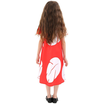 Disney Lilo Costume Girl Cosplay Red Dress Short Sleeve Pajamas Hawaiian Printed Dress Summer Beach Outfit + Stitch Doll Set