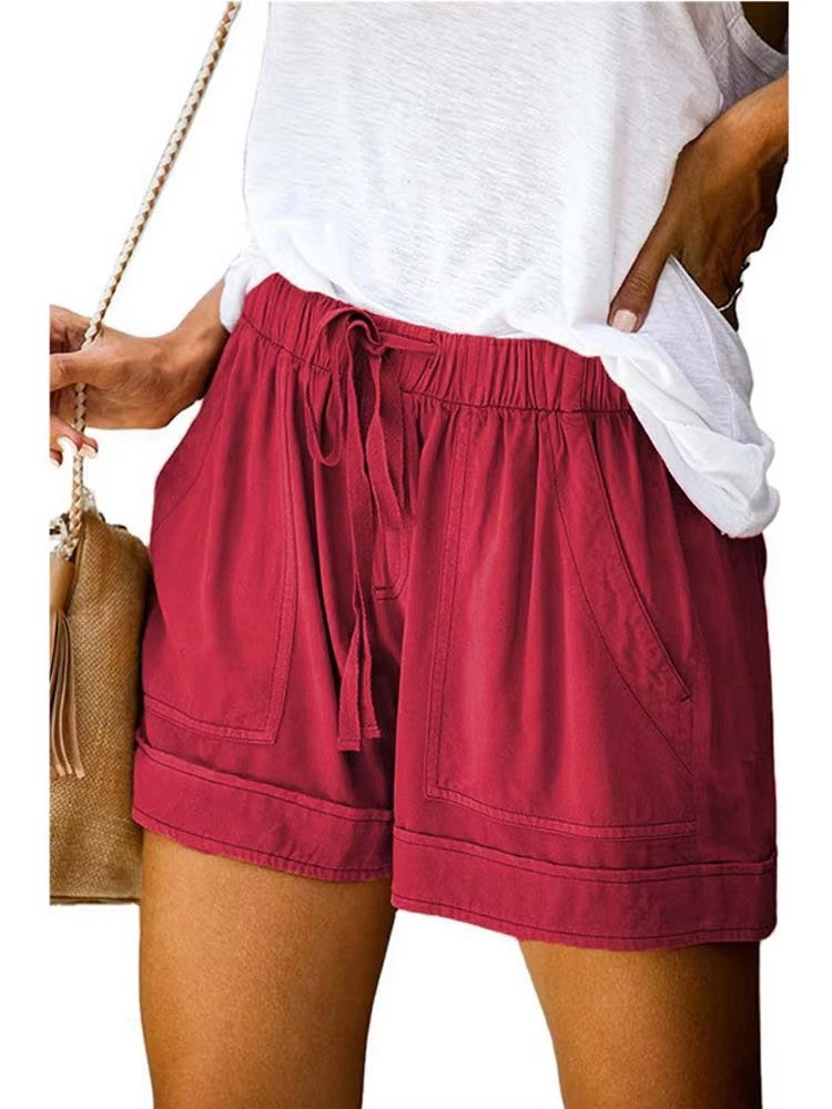 High-Waisted Lace-Up Casual Shorts for Women Summer 2025 Loose Fit Wide Leg Twill Pants European American Style