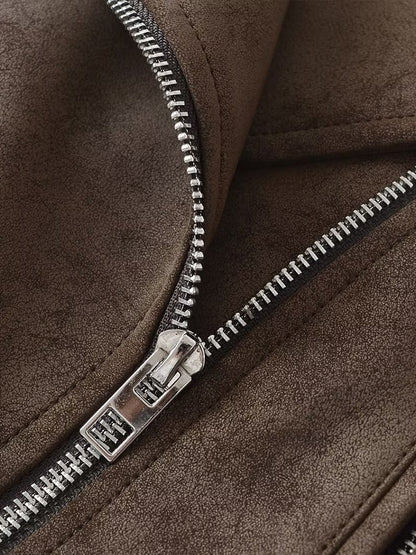 European style new women's fashion versatile temperament retro design velvet PU motorcycle jacket short coat