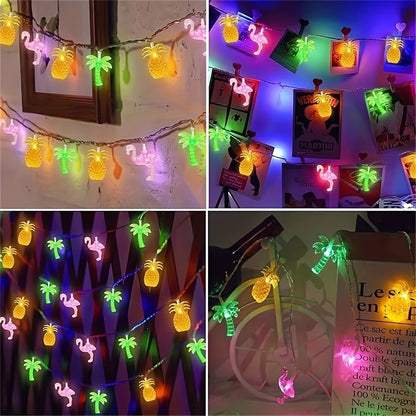 1pc LED Flamingo Pineapple Palm Tree String Lights Battery Operated For Home Garden Tropical Beach Hawaiian Holiday Party Decor