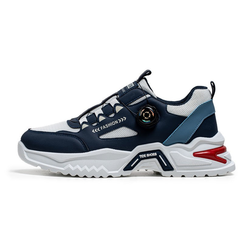 Tênis masculino coreano com fivela rotativa, moda casual, esportivo, para as quatro estações, solado macio, antiderrapante, para corrida ao ar livre, tênis de estudante