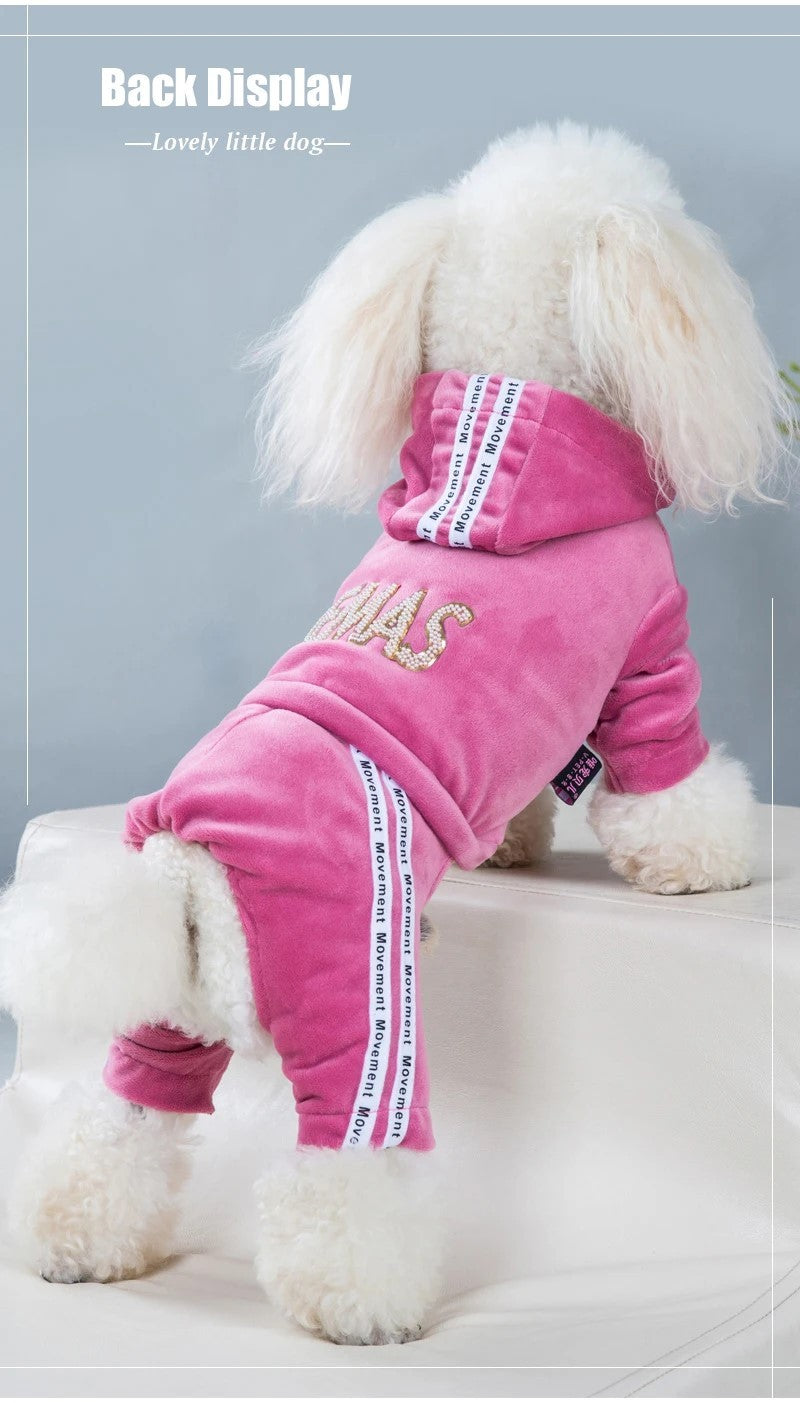 Roupa de cachorro para cães pequenos, gatos, roupas de inverno quentes para animais de estimação, macacão de veludo macio, moletom com capuz para filhotes, macacão para Chihuahua