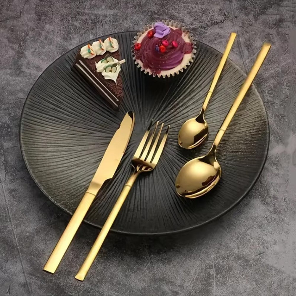 Conjuntos de talheres de ouro 30 peças, talheres de aço inoxidável, garfo de sobremesa, colher de café, talheres laváveis em lava-louças para jantar, cozinha e mesa.