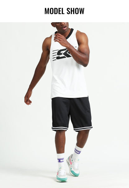 Knee Length Basketball Shorts Men Striped Loose Running Sport Gym Dry Fit Mesh Breathable Fitness Training Workout Bottom Male