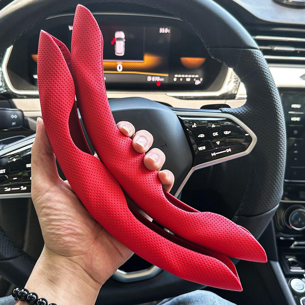 Capa de Volante Redondo em forma de D Universal para Carro Furo de ventilação Couro Absorve suor Antiderrapante Acessórios de Decoração 15 polegadas