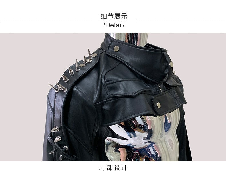 Mauroicardi Cool Black Cropped Pu Leather Jacket Men Rivet Shoulder Pads Zip Up Short Luxury Punk Style Clothes European Fashion