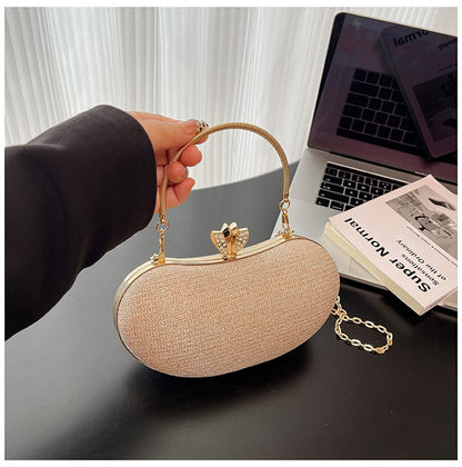 Shiny Mini Evening Bag Rhinestone Chain Purse Luxury Glitter Metal Handel Chain Clutch Elegant Wedding Dress Party Banquet Bag