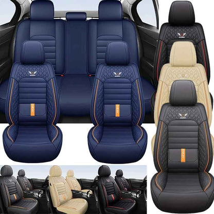 Conjunto Completo de 5 Peças de Capas de Banco de Carro em Couro Napa Respirável - Luxo Ajustado, Design Ergonômico com Suporte Lombar Fixo