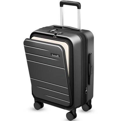 Mala de bagagem de mão 22x14x9 aprovada por companhias aéreas, mala de policarbonato expansível FLO5 com bolso frontal FXCore, preta, 20 polegadas