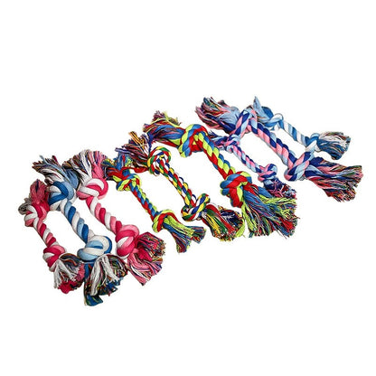 Brinquedo de Algodão Colorido para Cães com Nó Duplo, Corda Durável para Mastigar, Limpeza dos Dentes, Brinquedo Interativo para Pets, Adequado para Cães Pequenos e Médios, Alivia o Tédio