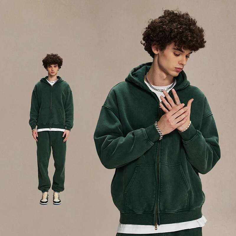 IEFB Men's Wear Wax Printing Vintage Male Hoodies Oversized Loose Zipper Water Washed Plush Sweatshirt Trendy New 9C9349