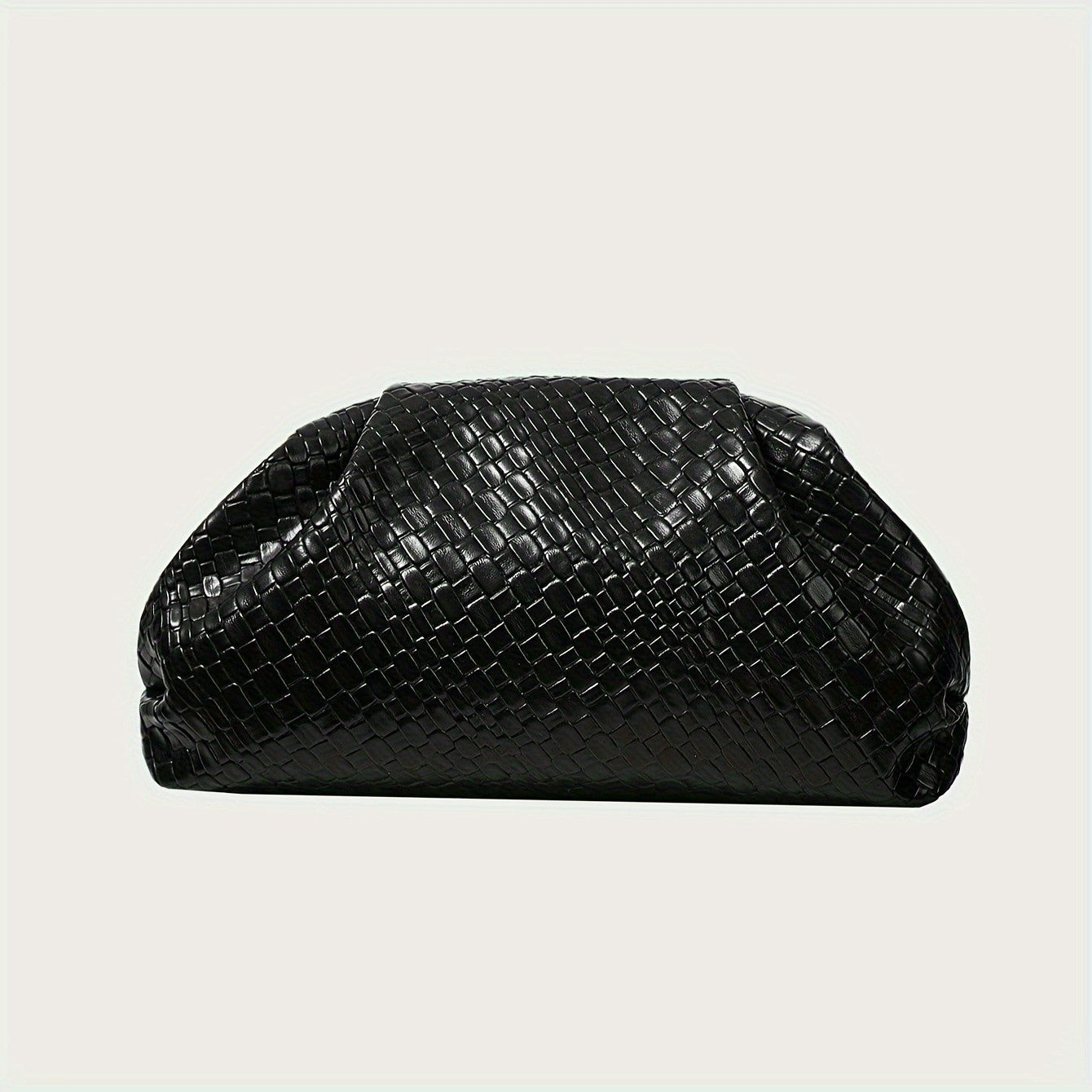 Elegant Weave Textured Ladies Clutch Bag - Adjustable Strap and Clasp Closure, Premium Pure Black Dinner Bag for Weddings