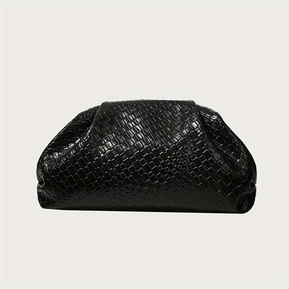 Elegant Weave Textured Ladies Clutch Bag - Adjustable Strap and Clasp Closure, Premium Pure Black Dinner Bag for Weddings