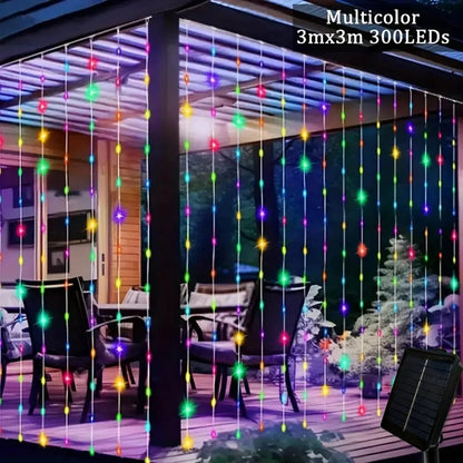 300Leds Solar Curtain Light Outdoor Fairy Garland String Lights 8 Modes Wedding Party Garden Decor Christmas Holiday Lighting