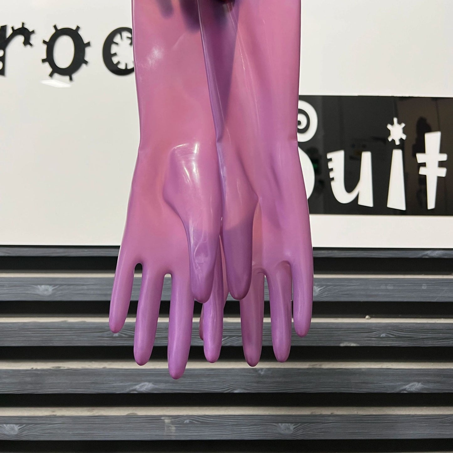 Transparent Lilac Rubber Short Gloves Elastic Snug Fit