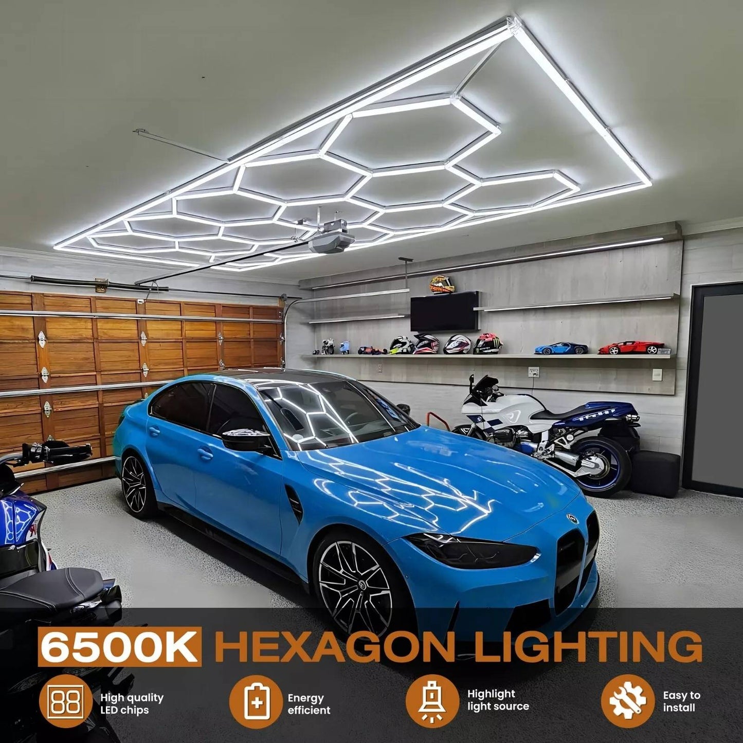 Garage Hexagon LED Light 50000H 6500K Ultra Bright for Home Gym Barbershop Car Detailing Bar Basement Workshop Ceiling Lighting