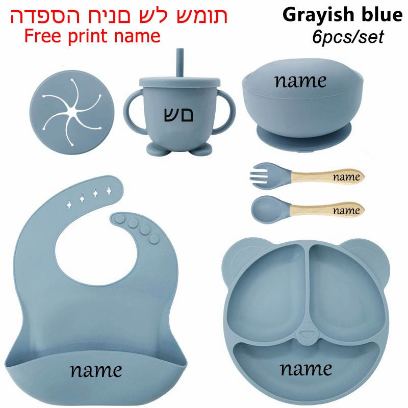 Personalized Name Tableware For Kids Silicone Suction Cup Plate Bowl Baby Feeding Set Children Dinner Dishes Bowl Spoon Cup
