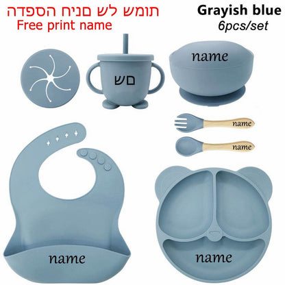 Personalized Name Tableware For Kids Silicone Suction Cup Plate Bowl Baby Feeding Set Children Dinner Dishes Bowl Spoon Cup