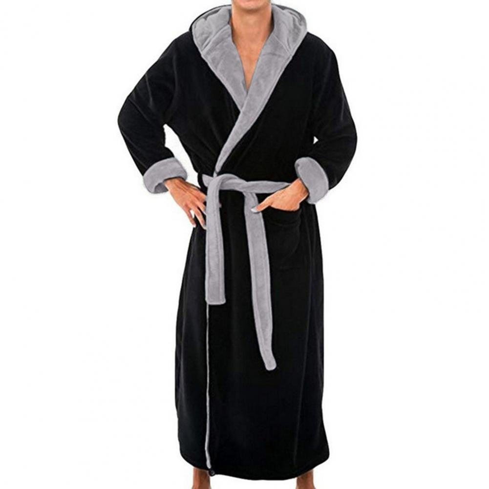 Men Hooded Bathrobe Kimono Soft Fluffy Water Absorbent  Hooded Fleece Bathrobe Shower Wrap Extra Large Bathrobe Sleepwear Lounge