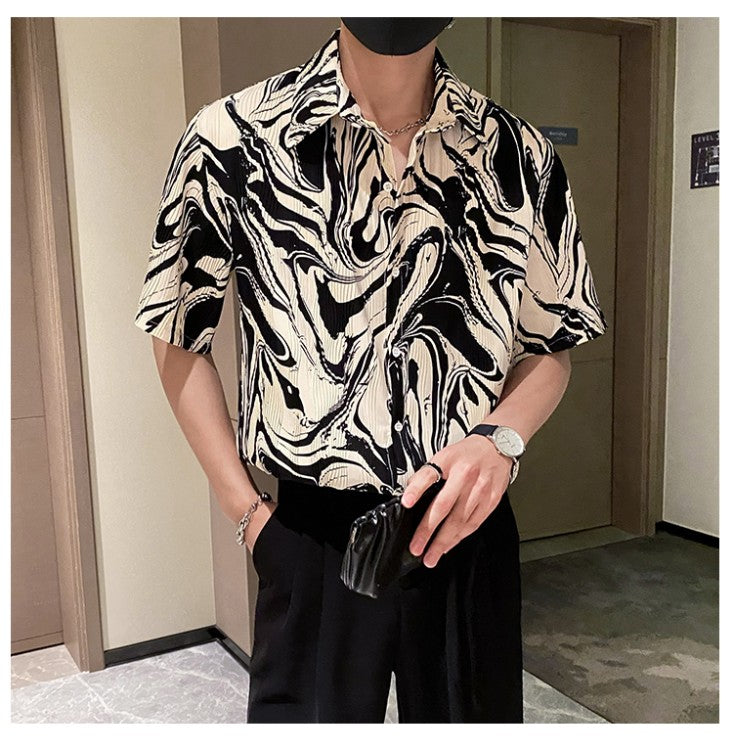 Japanese Summer Ice Silk Flower Shirt for Men Short Sleeve Loose Casual Harajuku Oversized 2023 New Thin Hawaiian Shirt Men