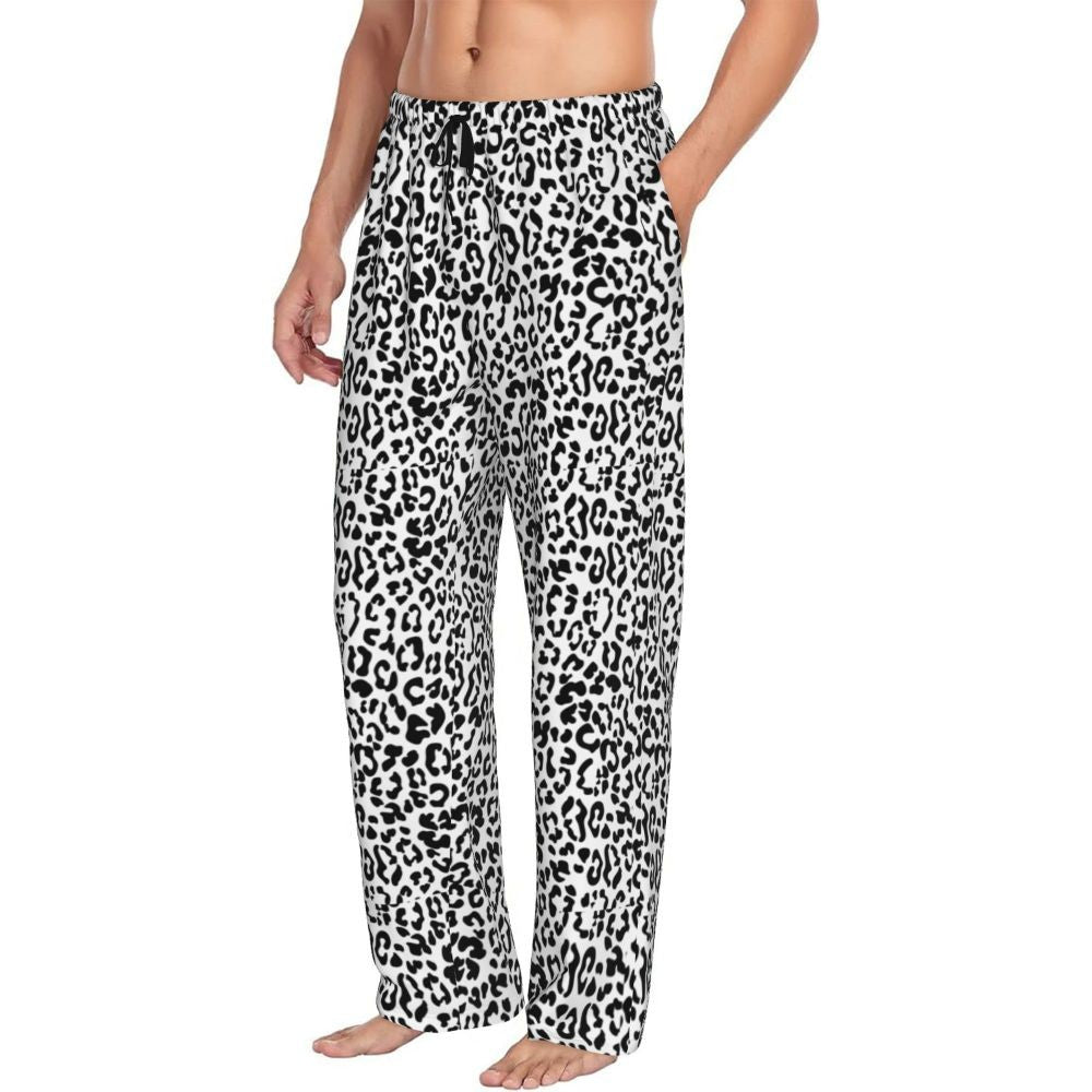 Custom Leopard Print Pajama Pants Men's Animal Skin Sleepwear Lounge Sleep Bottoms Stretch with Pockets