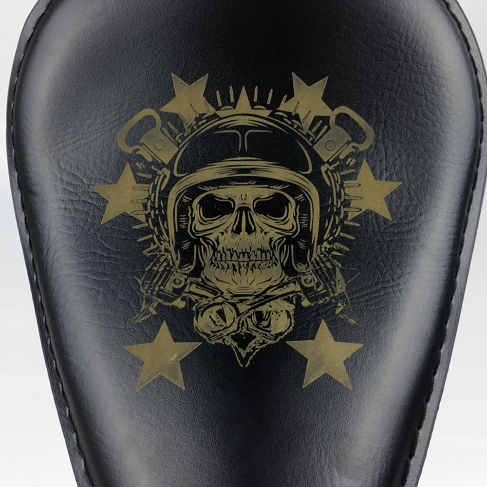 Assento Individual de Couro Retrô Marrom/Preto Caveira para Motocicleta + Suporte de Mola de 3" para Harley Custom Chopper Bobber Assento de Selim de Couro